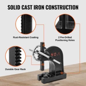 arbor press, 1 ton manual arbor press with handwheel, 5.9" maximum height, cast iron heavy duty manual desktop arbor press, precision hand press for stamping, bending, stretching, forming