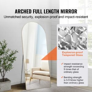 arched full length mirror, 71'' x 30'', large free standing leaning hanging wall mounted floor mirror with stand aluminum alloy frame, full body dressing mirror for living room bedroom, black