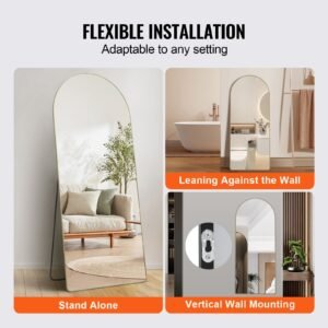 arched full length mirror, 71'' x 30'', large free standing leaning hanging wall mounted floor mirror with stand aluminum alloy frame, full body dressing mirror for living room bedroom, black