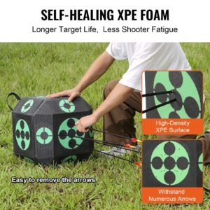 archery target, 15"x15" all side shotting archery arrow target, outdoor portable archery target with carry handle, easy arrow removal, great visibility, lightweight, easy to transport, black