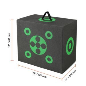 archery target, 16"x18" all side shotting archery arrow target, outdoor portable archery target with carry handle, easy arrow removal, great visibility, lightweight, easy to transport, black