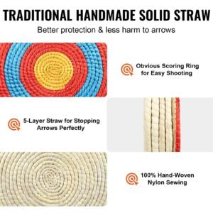 archery target, 5 layers 20" arrow target, traditional solid straw round archery target shooting bow, hand made arrows target, coloured rope target for backyard outdoor hunting shooting practice