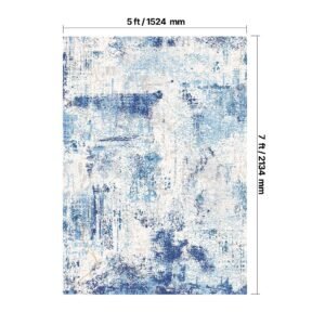 area rug, 5 x 7 ft large washable rug, non slip and tear resistant soft carpet, pet & child friendly modern area rugs, indoor mat for bedroom, office, living room, kids room, entryway, blue