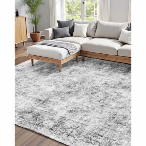 area rug, 6 x 9 ft large washable boho rug, non slip and tear resistant soft carpet, pet & child friendly bohemian area rugs, indoor mat for bedroom, living room, kids room, entryway, gray