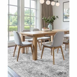 area rug, 6 x 9 ft large washable boho rug, non slip and tear resistant soft carpet, pet & child friendly bohemian area rugs, indoor mat for bedroom, living room, kids room, entryway, gray