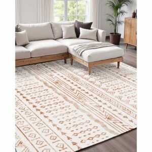 area rug, 6 x 9 ft large washable rug, non slip and tear resistant soft carpet, pet & child friendly modern area rugs, indoor mat for bedroom, office, living room, kids room, entryway, beige
