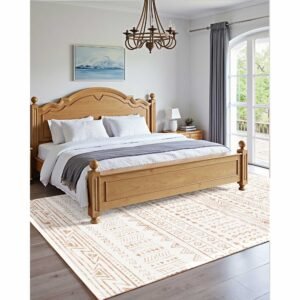 area rug, 6 x 9 ft large washable rug, non slip and tear resistant soft carpet, pet & child friendly modern area rugs, indoor mat for bedroom, office, living room, kids room, entryway, beige