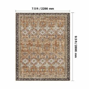 area rug, 7.5 x 9.5 ft large washable rug, non slip and tear resistant soft carpet, pet & child friendly vintage area rugs, indoor mat for bedroom, living room, office, entryway, brown green