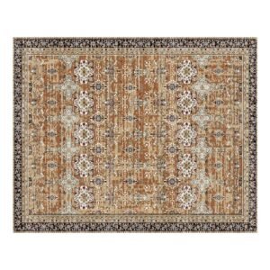 area rug, 7.5 x 9.5 ft large washable rug, non slip and tear resistant soft carpet, pet & child friendly vintage area rugs, indoor mat for bedroom, living room, office, entryway, brown green