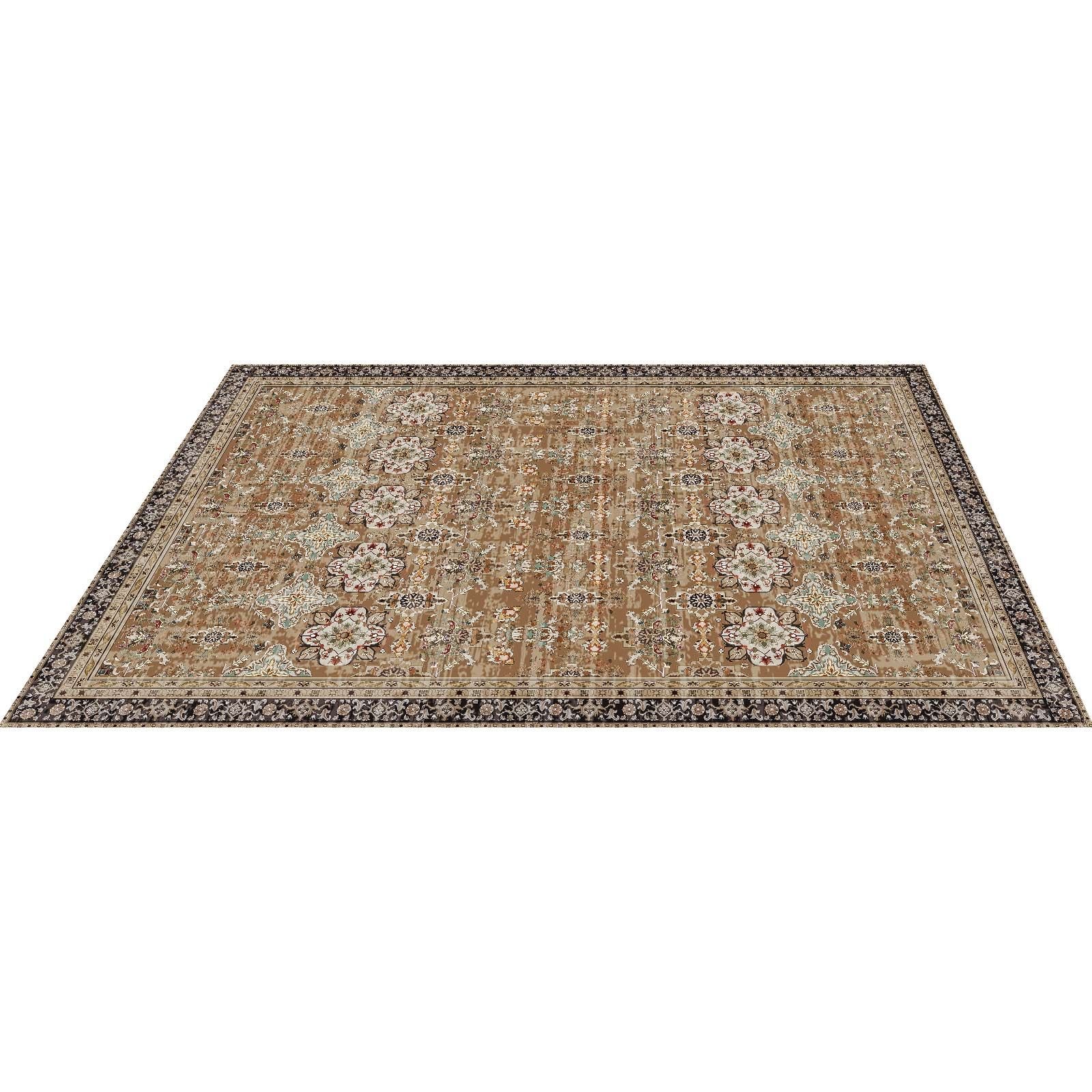 area rug, 7.5 x 9.5 ft large washable rug, non slip and tear resistant soft carpet, pet & child friendly vintage area rugs, indoor mat for bedroom, living room, office, entryway, brown green