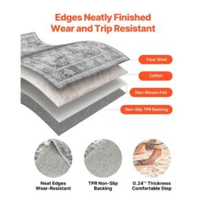 area rug, 8 x 10 ft large washable rug, non slip and tear resistant soft carpet, pet & child friendly vintage area rugs, indoor mat for bedroom, living room, kids room, entryway, office, gray