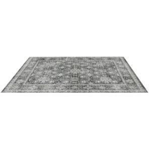 Area Rug, 8 x 10 ft Large Washable Rug, Non-Slip and Tear-Resistant Soft Carpet, Pet & Child Friendly Vintage Area Rugs, Indoor Mat for Bedroom, Living Room, Kids Room, Entryway, Office, Gray