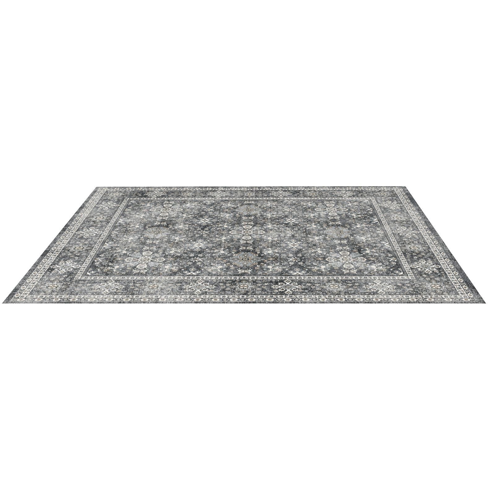 area rug, 8 x 10 ft large washable rug, non slip and tear resistant soft carpet, pet & child friendly vintage area rugs, indoor mat for bedroom, living room, kids room, entryway, office, gray