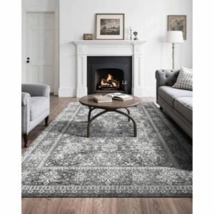 area rug, 8 x 10 ft large washable rug, non slip and tear resistant soft carpet, pet & child friendly vintage area rugs, indoor mat for bedroom, living room, kids room, entryway, office, gray