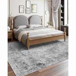 area rug, 9 x 12 ft large washable boho rug, non slip and tear resistant soft carpet, pet & child friendly bohemian area rugs, indoor mat for bedroom, living room, kids room, office, gray