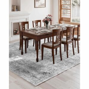 area rug, 9 x 12 ft large washable boho rug, non slip and tear resistant soft carpet, pet & child friendly bohemian area rugs, indoor mat for bedroom, living room, kids room, office, gray
