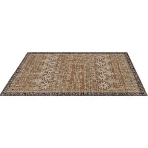 area rug, 9 x 12 ft large washable rug, non slip and tear resistant soft carpet, pet & child friendly vintage area rugs, indoor mat for bedroom, living room, kids room, office, brown green