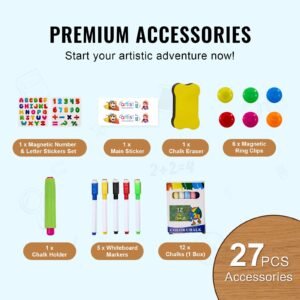 art easel for kids, 2 in 1 double sided kid's art easel with magnetic whiteboard & chalkboard, adjustable standing rotatable removable drawing board with painting accessories for boys and girls
