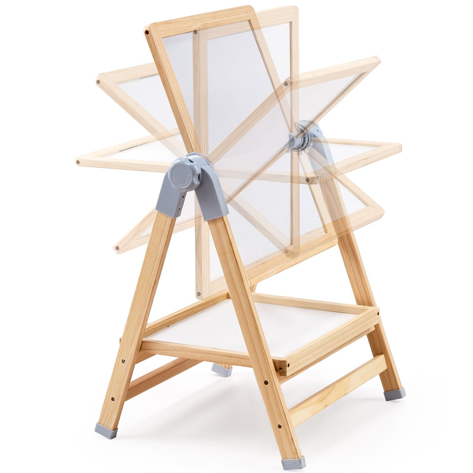 art easel for kids, 2 in 1 wooden double sided kid's art easel with magnetic whiteboard & chalkboard, adjustable standing rotatable foldable drawing board with painting accessories for boy girl