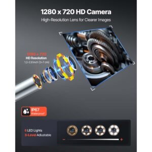 articulating borescope with 0.15" ultra slim lens, two way articulated endoscope with light, 5" hd ips screen, 8x zoom, 5000mah inspection camera for auto, tight mechanical spaces (4.9ft cable)