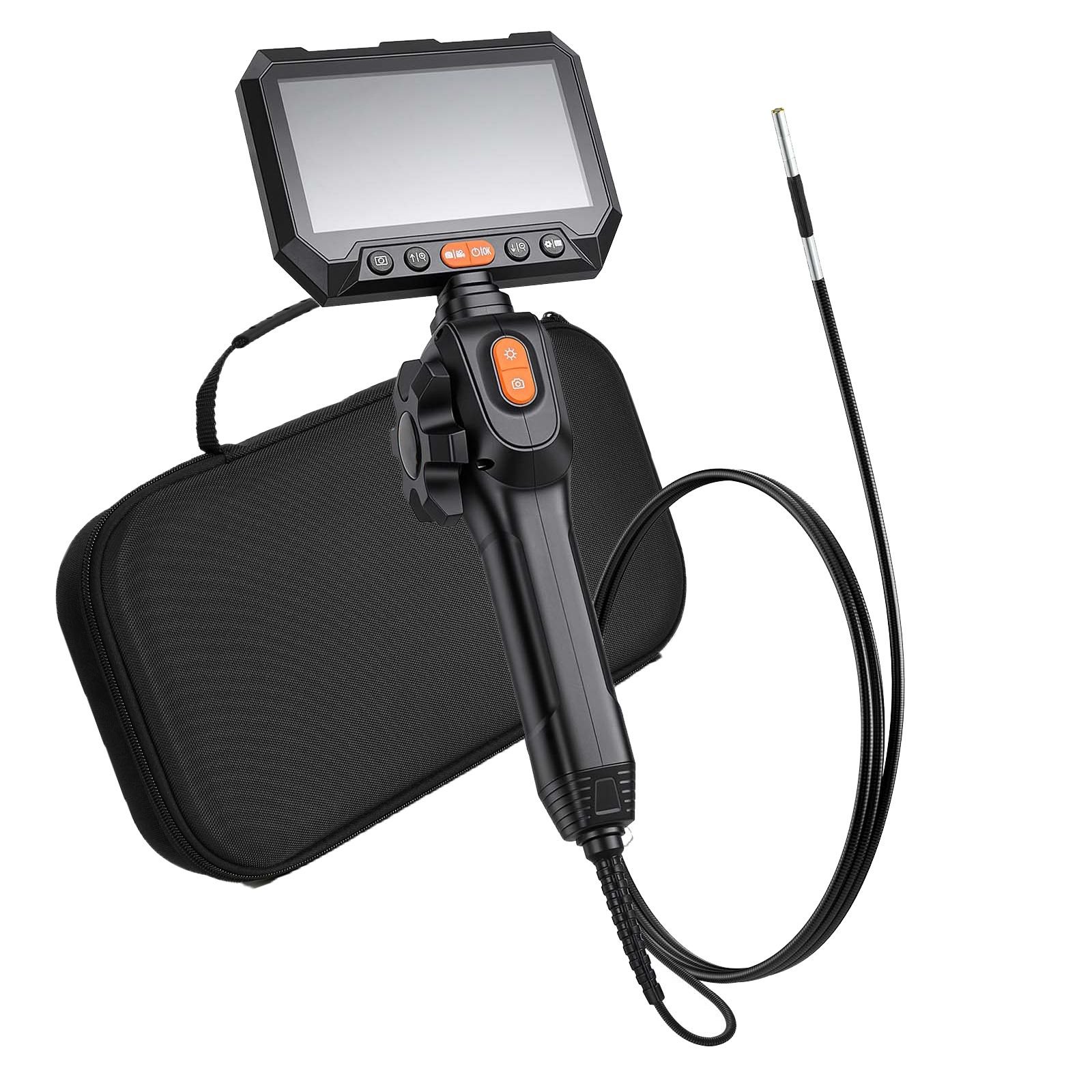 articulating borescope with 0.15" ultra slim lens, two way articulated endoscope with light, 5" hd ips screen, 8x zoom, 5000mah inspection camera for auto, tight mechanical spaces (4.9ft cable)