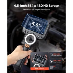 articulating borescope with 3.9mm ultra slim lens, 4 way 360° articulated endoscope with light, 4.5" hd ips screen, 8x zoom inspection camera for auto, tight mechanical equipment (4.9ft cable)