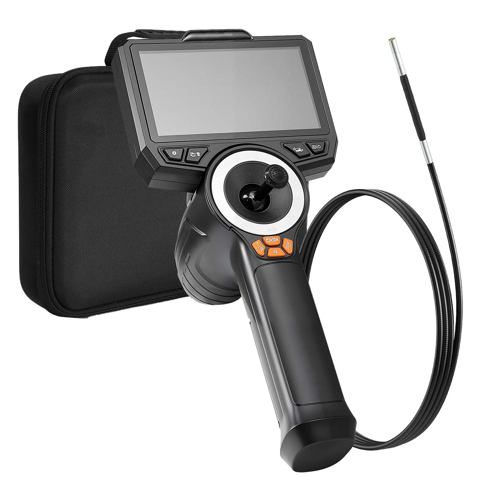 articulating borescope with 3.9mm ultra slim lens, 4 way 360° articulated endoscope with light, 4.5" hd ips screen, 8x zoom inspection camera for auto, tight mechanical equipment (4.9ft cable)