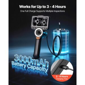 articulating endoscope with light, 4 way 360° articulated borescope, 0.24" slim lens 1920 x 1080, 4.5" hd ips screen, 8x zoom inspection camera for auto, mechanical equipment (4.9ft snake cable)
