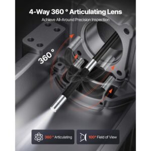 articulating endoscope with light, 4 way 360° articulated borescope camera, 6" hd ips screen, 1920 x 1080 lens, 8x zoom, 7000mah battery, ip67 waterproof for auto, plumbing (4.9ft snake cable)
