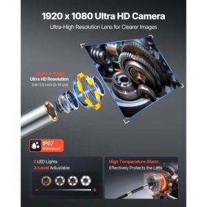 articulating endoscope with light, 4 way 360° articulated borescope camera, 6" hd ips screen, 1920 x 1080 lens, 8x zoom, 7000mah battery, ip67 waterproof for auto, plumbing (4.9ft snake cable)