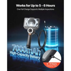 articulating endoscope with light, 4 way 360° articulated borescope camera, 6" hd ips screen, 1920 x 1080 lens, 8x zoom, 7000mah battery, ip67 waterproof for auto, plumbing (4.9ft snake cable)