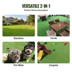 artifical grass, 3 x 5 ft rug green turf, 1.38" fake door mat outdoor patio lawn decoration, easy to clean with drainage holes, perfect for multi purpose home indoor entryway scraper dog mats