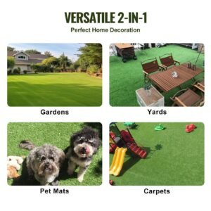 artifical grass, 6 x 10 ft rug green turf, 1.38"fake door mat outdoor patio lawn decoration, easy to clean with drainage holes, perfect for multi purpose home indoor entryway scraper dog mats