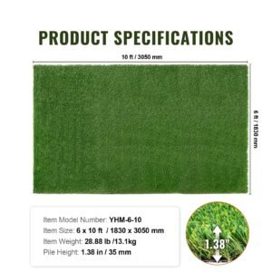 artifical grass, 6 x 10 ft rug green turf, 1.38"fake door mat outdoor patio lawn decoration, easy to clean with drainage holes, perfect for multi purpose home indoor entryway scraper dog mats