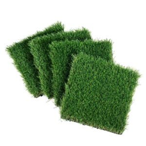 artifical grass tiles interlocking turf deck set, 18 pack 12"x12", synthetic fake grass self draining mat flooring decor pad, perfect for multi purpose indoor outdoor entryway scraper dog mats