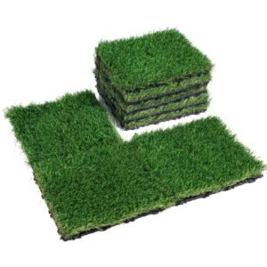 Artifical Grass Tiles Interlocking Turf Deck Set, 18 Pack - 12"x12", Synthetic Fake Grass Self-draining Mat Flooring Decor Pad, Perfect For Multi-Purpose Indoor Outdoor Entryway Scraper Dog Mats