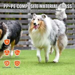artifical grass tiles interlocking turf deck set, 18 pack 12"x12", synthetic fake grass self draining mat flooring decor pad, perfect for multi purpose indoor outdoor entryway scraper dog mats