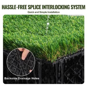 artifical grass tiles interlocking turf deck set, 18 pack 12"x12", synthetic fake grass self draining mat flooring decor pad, perfect for multi purpose indoor outdoor entryway scraper dog mats