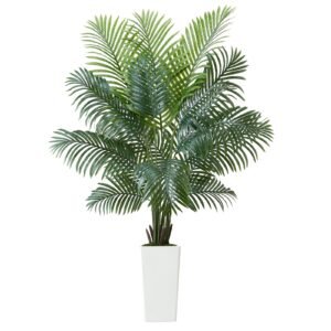 Artificial Areca Palm Tree 6 ft, Fake Palm Tropical Plants with White Tall Planter, Faux Floor Silk Plant in Pot, Large Trees for Home Office Living Room Decor House Warming, Indoor Outdoor