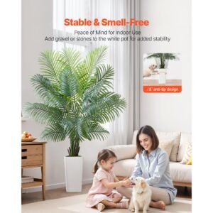 artificial areca palm tree 6 ft, fake palm tropical plants with white tall planter, faux floor silk plant in pot, large trees for home office living room decor house warming, indoor outdoor