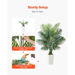artificial areca palm tree 6 ft, fake palm tropical plants with white tall planter, faux floor silk plant in pot, large trees for home office living room decor house warming, indoor outdoor