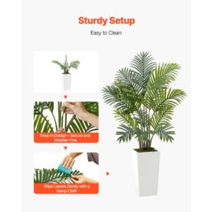 artificial areca palms 4 ft, 2 pack fake palm tropical plants with white tall planter, faux floor silk plant in pot, large tree for home office living room decor house warming, indoor outdoor