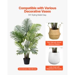 artificial areca palms 4 ft, 2 pack fake palm tropical plants with white tall planter, faux floor silk plant in pot, large tree for home office living room decor house warming, indoor outdoor