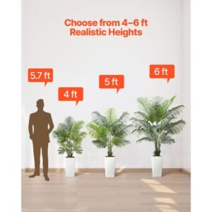 artificial areca palms 4 ft, 2 pack fake palm tropical plants with white tall planter, faux floor silk plant in pot, large tree for home office living room decor house warming, indoor outdoor
