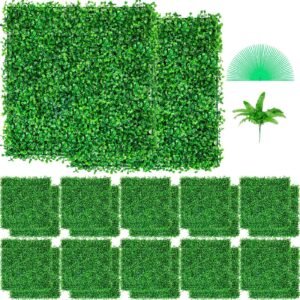 Artificial Boxwood Panel UV 24pcs Boxwood Hedge Wall Panels Artificial Grass Backdrop Wall 10" X 10" 4 cm Green Grass Wall, Fake Hedge for Decor Privacy Fence Indoor, Outdoor Garden Backyard