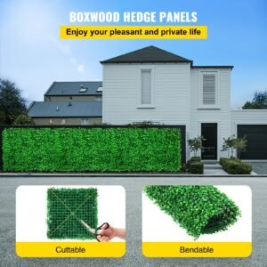 artificial boxwood panel uv 24pcs boxwood hedge wall panels artificial grass backdrop wall 10" x 10" 4 cm green grass wall, fake hedge for decor privacy fence indoor, outdoor garden backyard