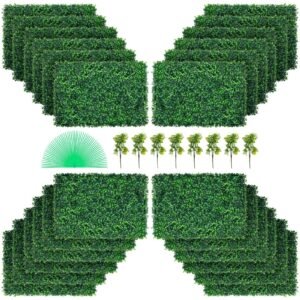 artificial boxwood panel uv 24pcs boxwood hedge wall panels artificial grass backdrop wall 24" x 16" 4 cm green grass wall, fake hedge for decor privacy fence indoor, outdoor garden backyard