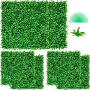 artificial boxwood panel uv 6pcs boxwood hedge wall panels, artificial grass backdrop wall 20" x 20" 4 cm green grass wall, fake hedge for decor privacy fence indoor, outdoor garden backyard