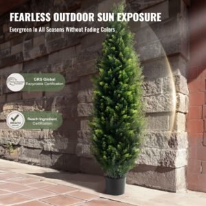 artificial cedar topiary tree, 48 inch tall (2 pieces), with extra leaves & pot faux evergreen fake pine cypress trees plant, uv rated artificial greenery set for home decor indoor/outdoor