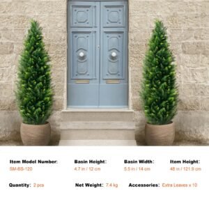 artificial cedar topiary tree, 48 inch tall (2 pieces), with extra leaves & pot faux evergreen fake pine cypress trees plant, uv rated artificial greenery set for home decor indoor/outdoor